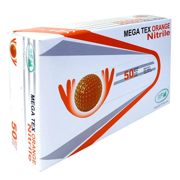 Перчатки сверхпрочные нитриловые SFM MEGA TEX Orange Nitrile (нестерильные неопудренные) Перчатки сверхпрочные нитриловые SFM MEGA TEX Orange Nitrile (нестерильные неопудренные)